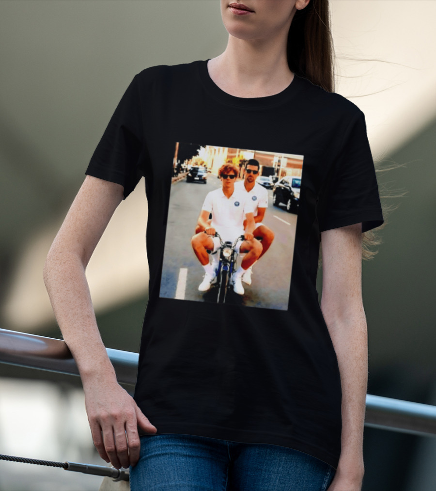 Jannik Sinner Novak Djokovic 2026 Motorcycle Ride Tennis Stars T-Shirt