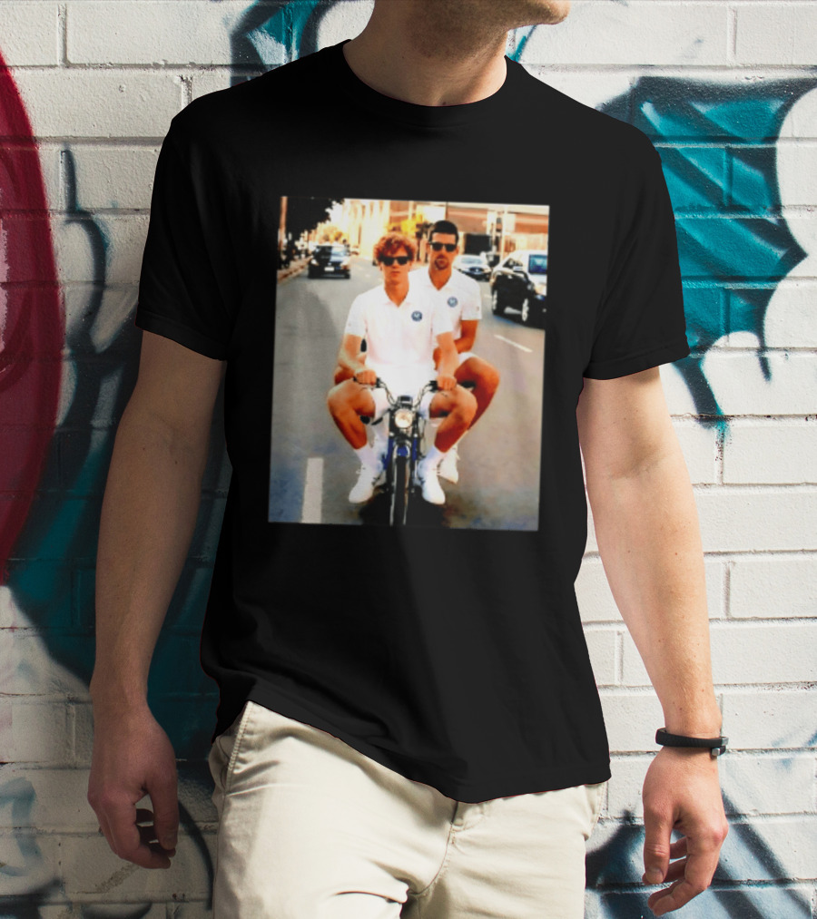 Jannik Sinner Novak Djokovic 2026 Motorcycle Ride Tennis Stars T-Shirt