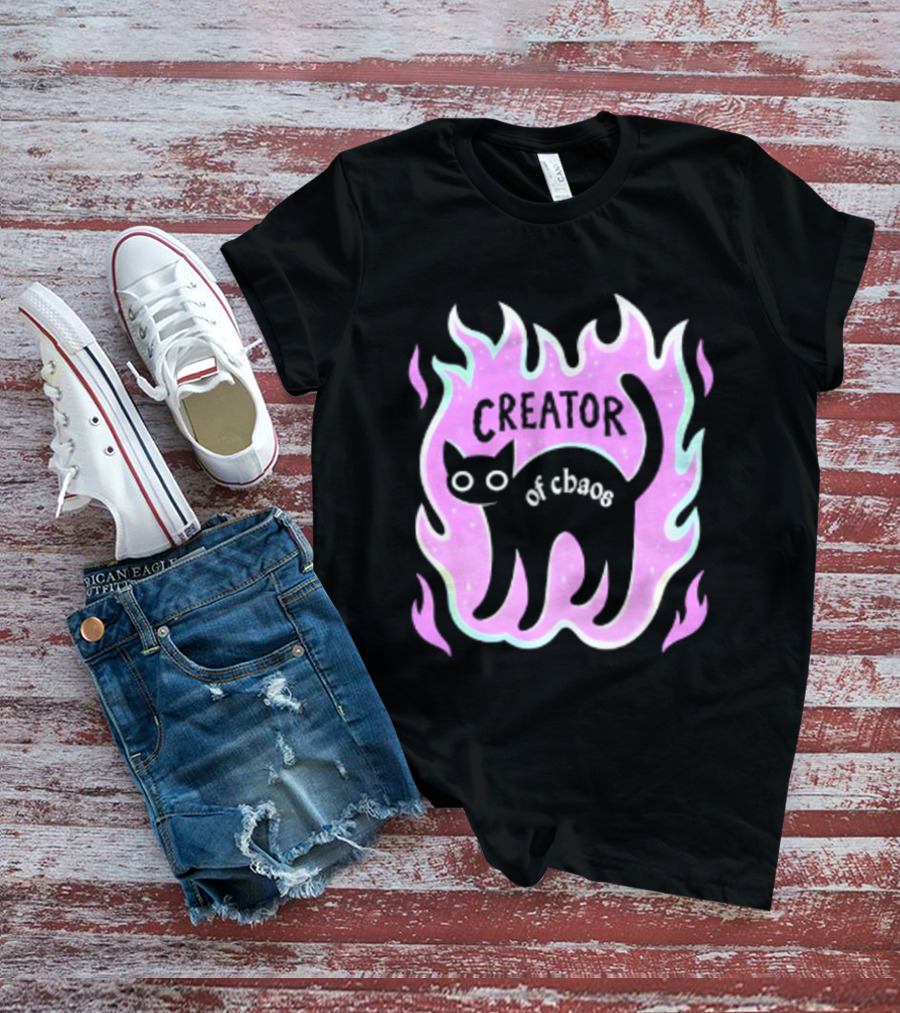 Creator Of Chaos Black Cat Witchy Purple Flame T-Shirt
