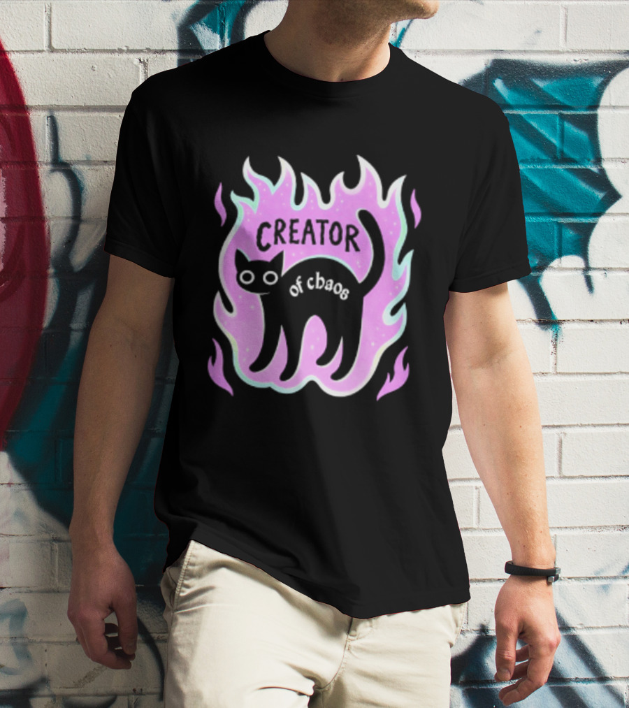 Creator Of Chaos Black Cat Witchy Purple Flame T-Shirt