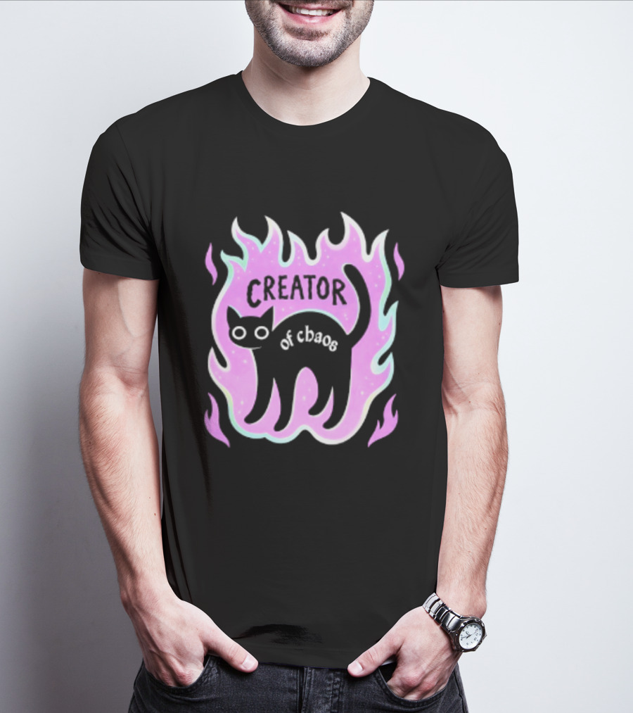 Creator Of Chaos Black Cat Witchy Purple Flame T-Shirt