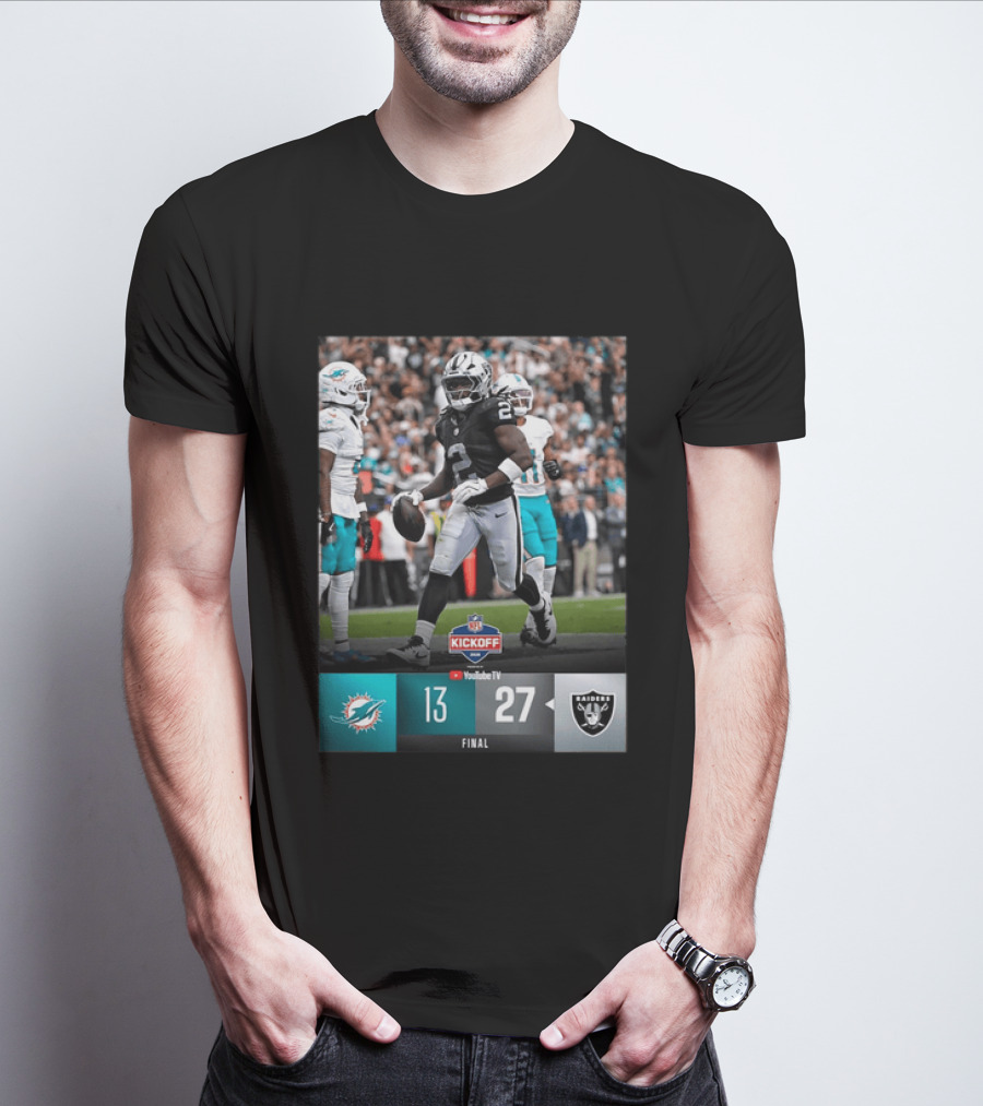 Las Vegas Raiders 27 Vs Miami Dolphins 13 NFL Kickoff Final Score T-Shirt