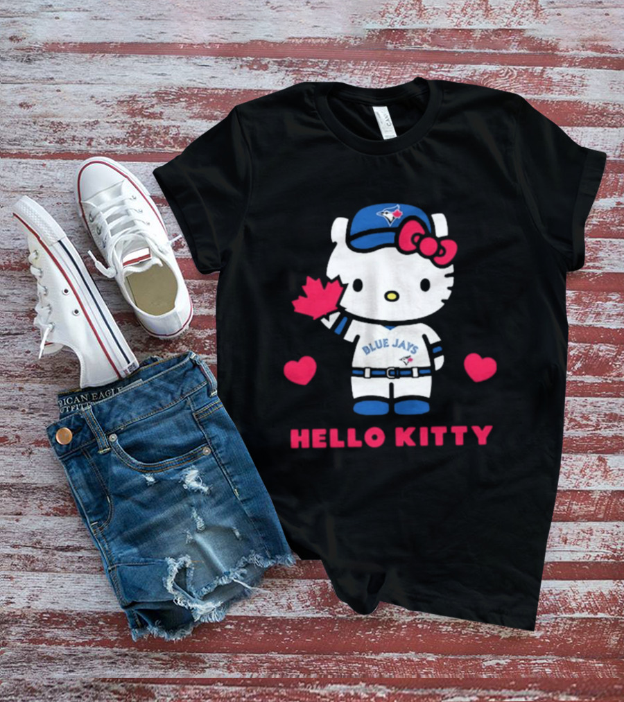 Hello Kitty Blue Jays 2026 With Maple Leaf And Hearts T-Shirt
