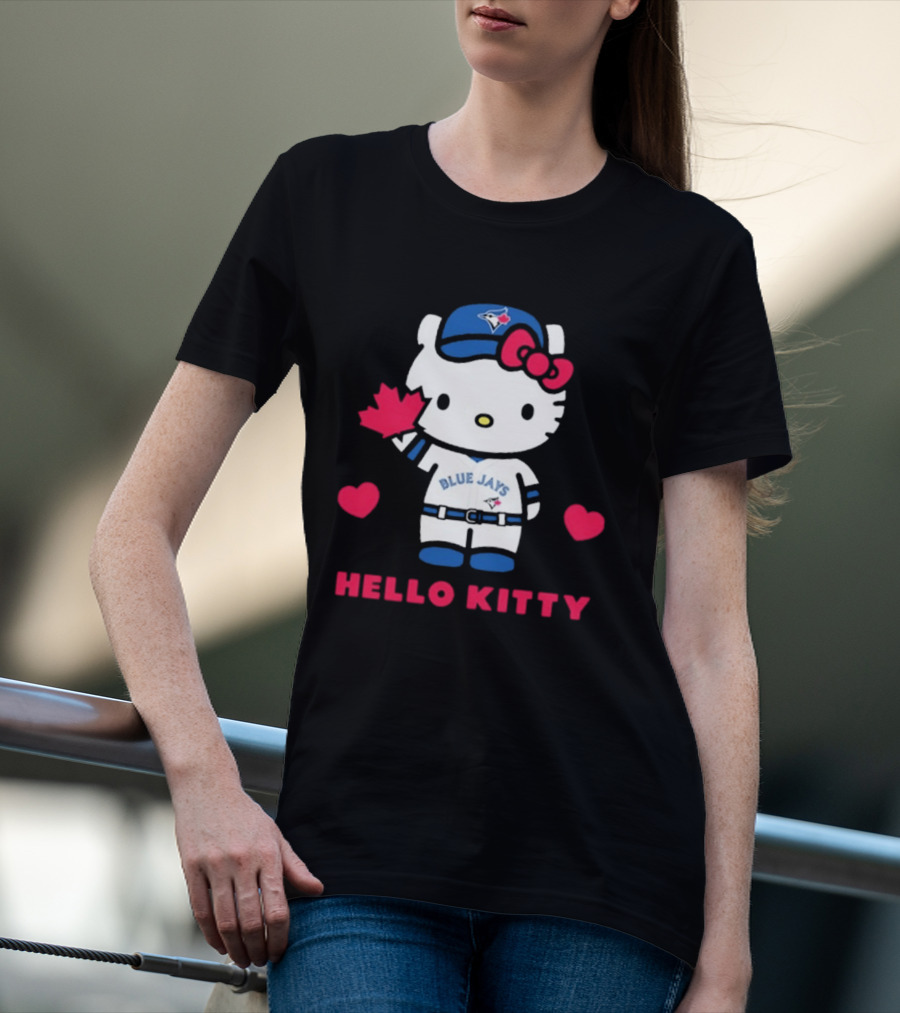 Hello Kitty Blue Jays 2026 With Maple Leaf And Hearts T-Shirt