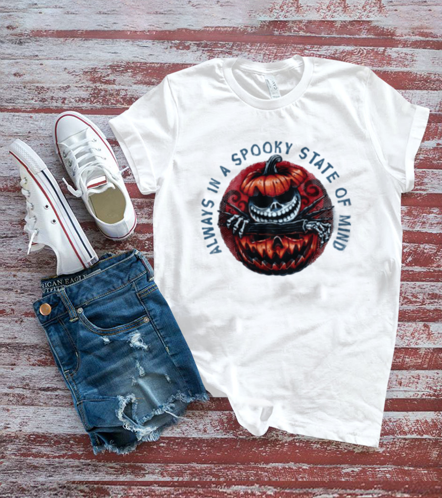 Always In A Spooky State Of Mind Halloween Skeleton Inside Pumpkin T-Shirt