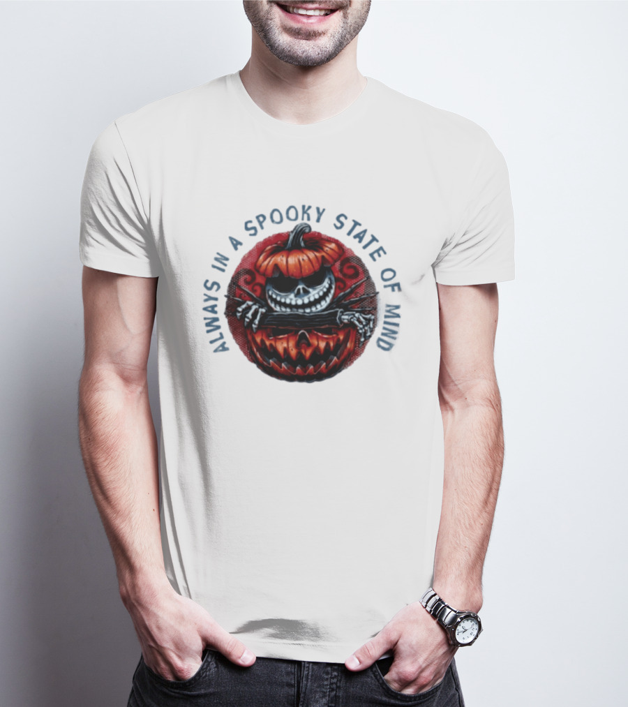 Always In A Spooky State Of Mind Halloween Skeleton Inside Pumpkin T-Shirt