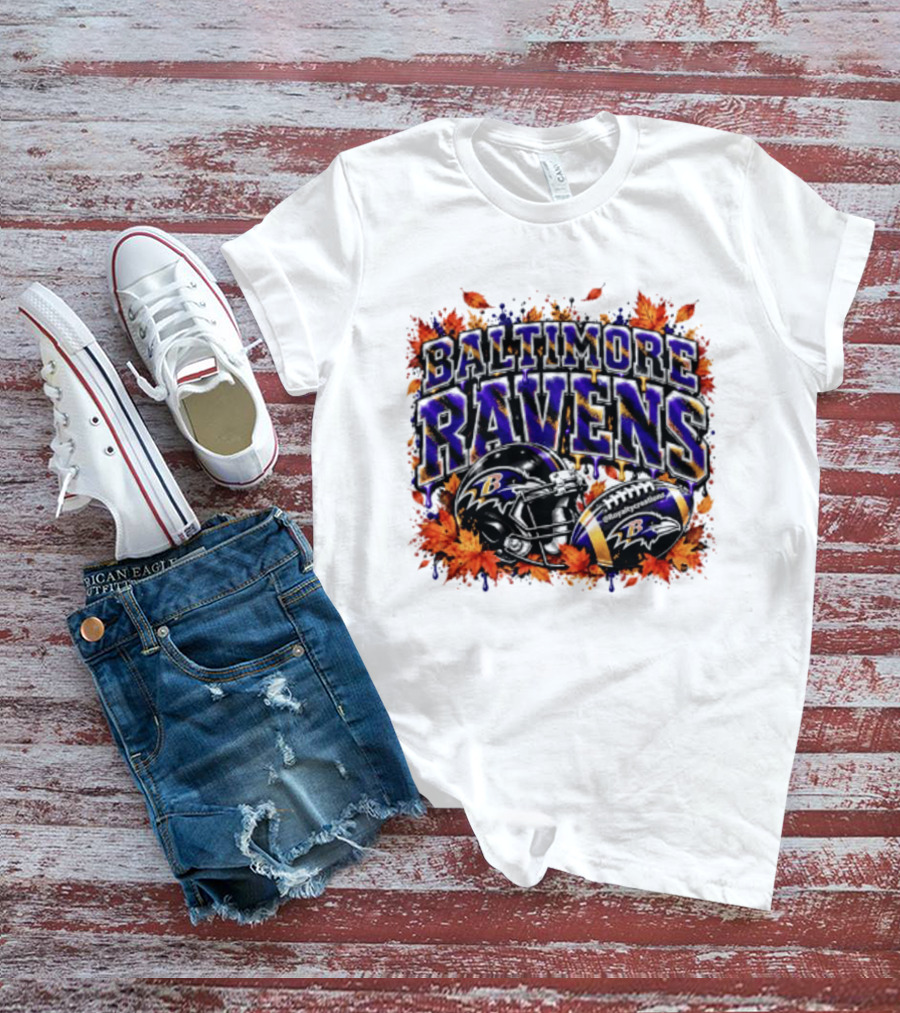 Baltimore Ravens Football Helmet Leaves Halloween 2026 T-Shirt