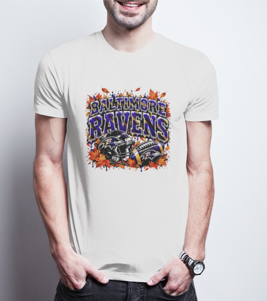 Baltimore Ravens Football Helmet Leaves Halloween 2026 T-Shirt