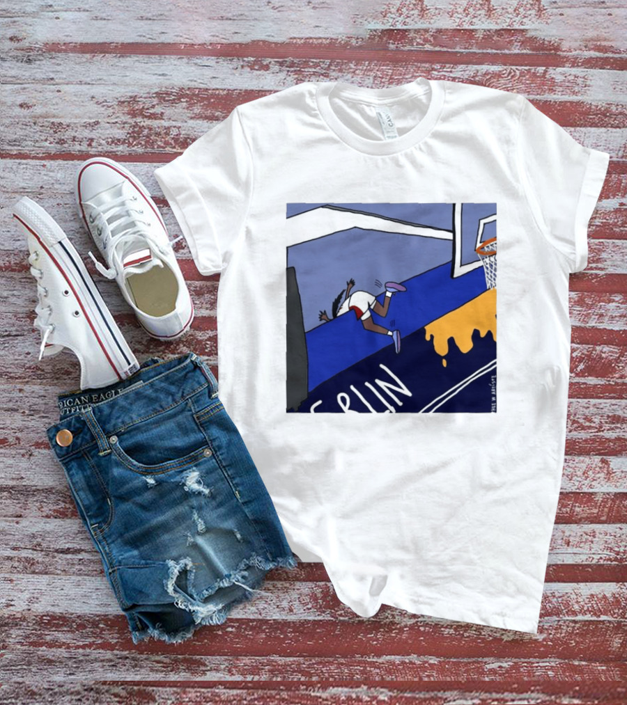 Basketball Player Diving Off Court Cartoon NBA Fan Art By Reuben Armstrong T-Shirt