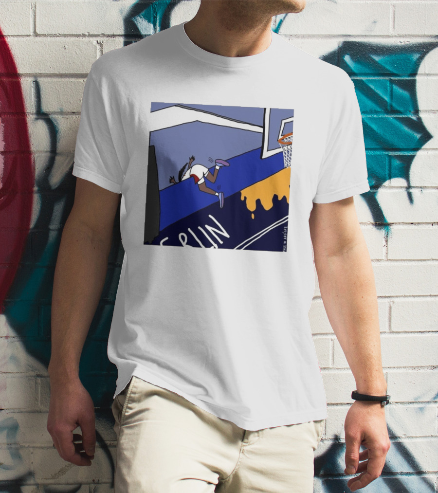 Basketball Player Diving Off Court Cartoon NBA Fan Art By Reuben Armstrong T-Shirt