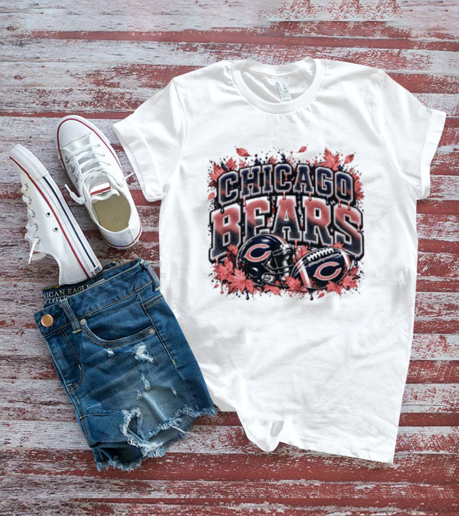 Chicago Bears Football Helmet Autumn Leaves Halloween 2026 T-Shirt