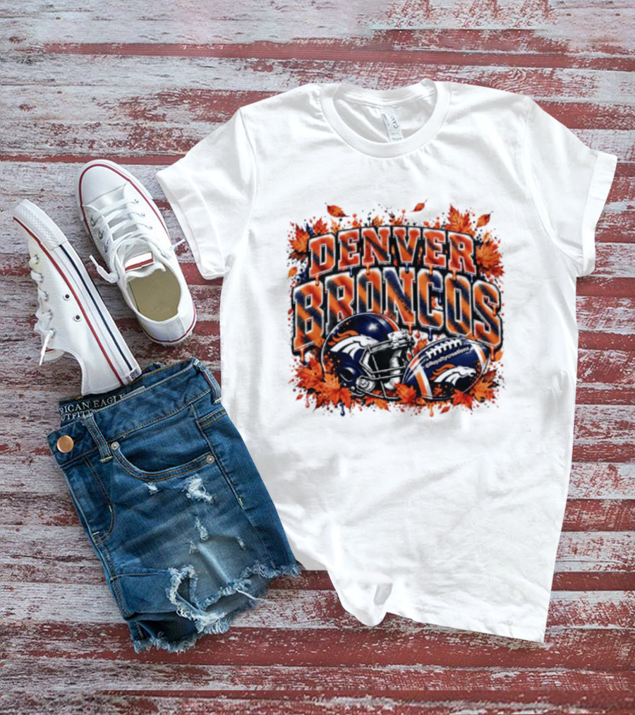 Denver Broncos Football Helmet Autumn Leaves Halloween 2026 T-Shirt