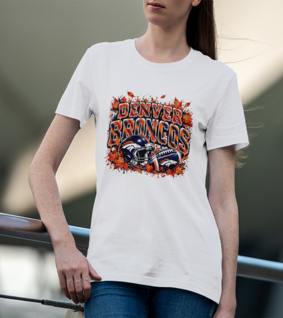 Denver Broncos Football Helmet Autumn Leaves Halloween 2026 T-Shirt