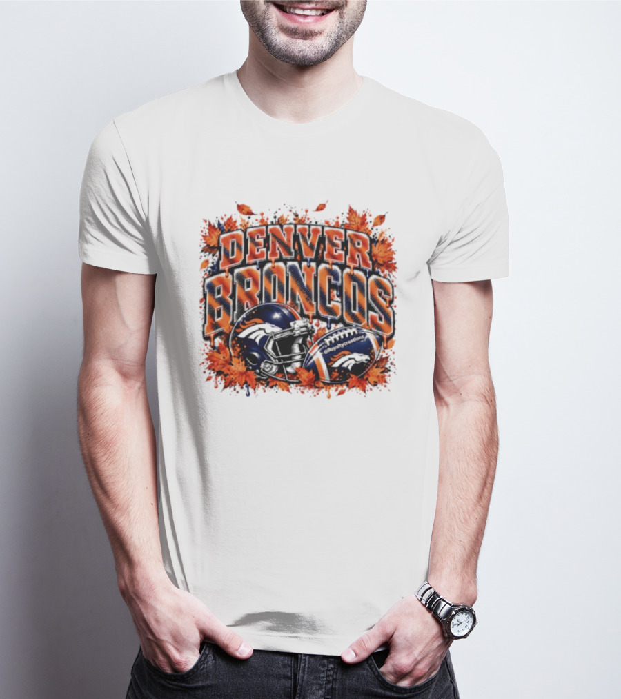 Denver Broncos Football Helmet Autumn Leaves Halloween 2026 T-Shirt