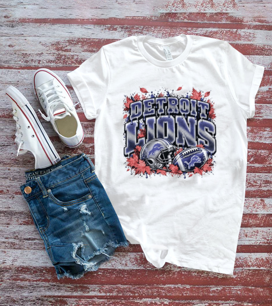 Detroit Lions Football Helmet Autumn Leaves Halloween 2026 T-Shirt