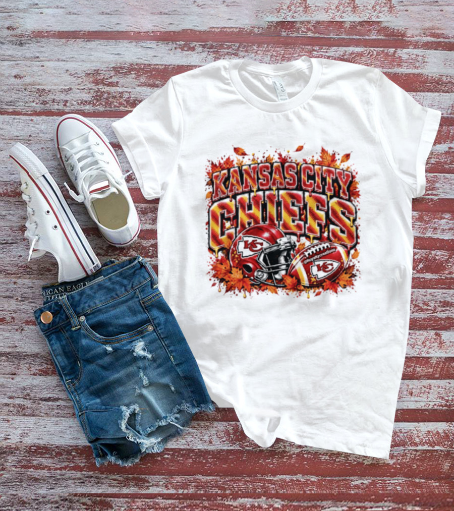 Kansas City Chiefs Football Helmet Autumn Leaves 2026 T-Shirt