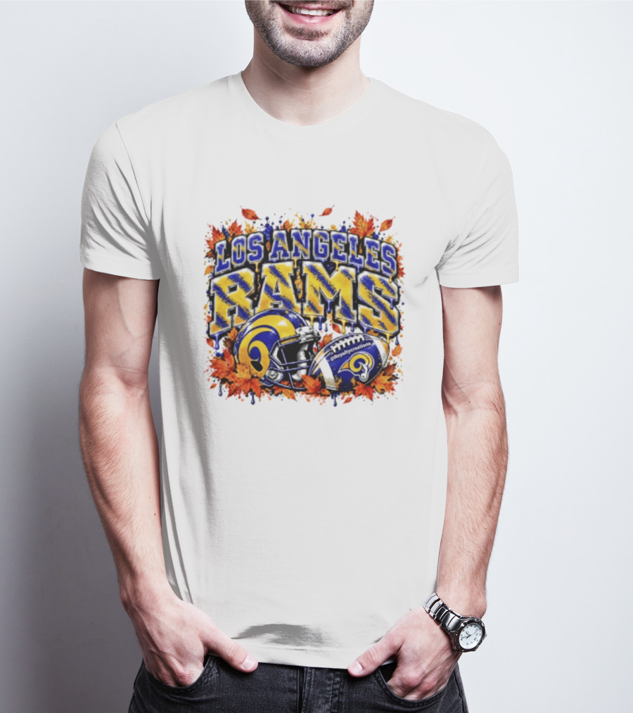 Los Angeles Rams Helmet Autumn Leaves Halloween 2026 T-Shirt