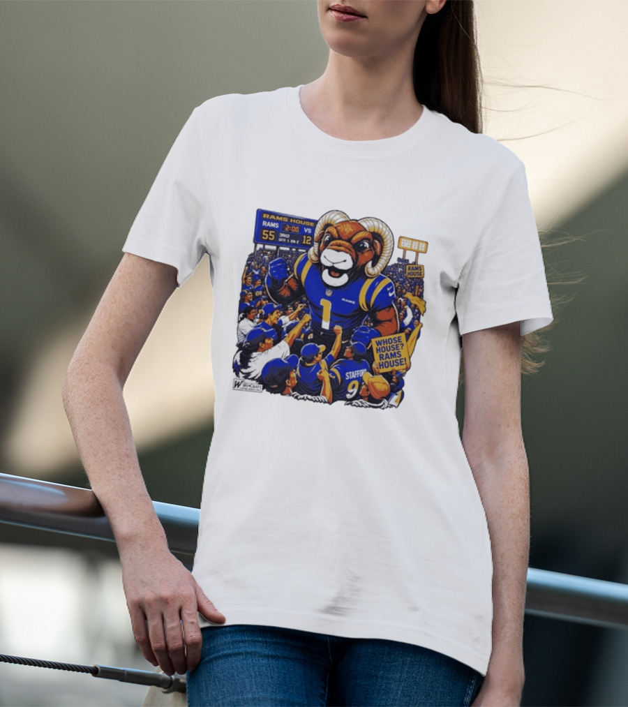 Rams House Rampage Cartoon Scoreboard Los Angeles Whose House T-Shirt