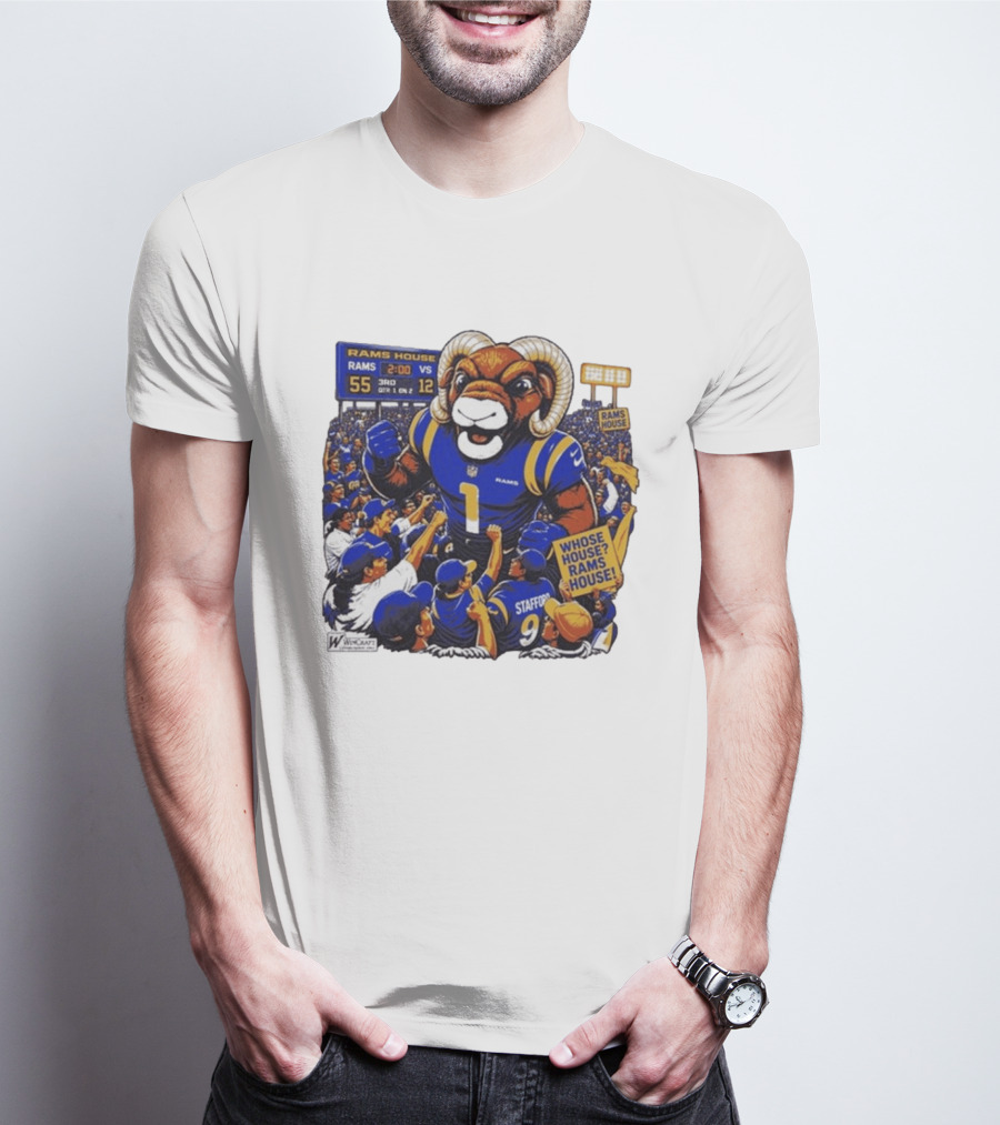 Rams House Rampage Cartoon Scoreboard Los Angeles Whose House T-Shirt
