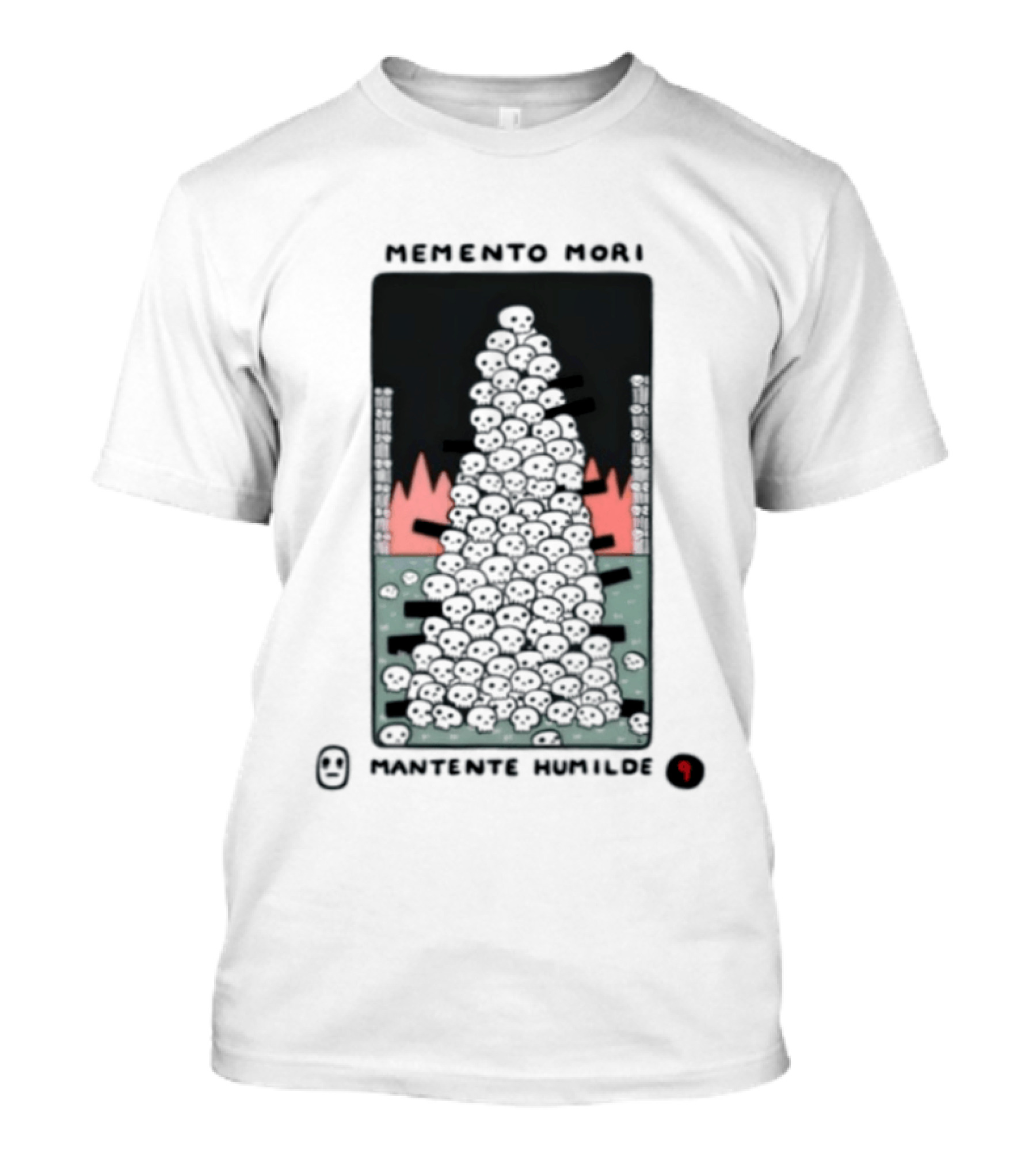 Memento Mori Mantente Humilde Stoicism Skull Pyramid Flames T-Shirt