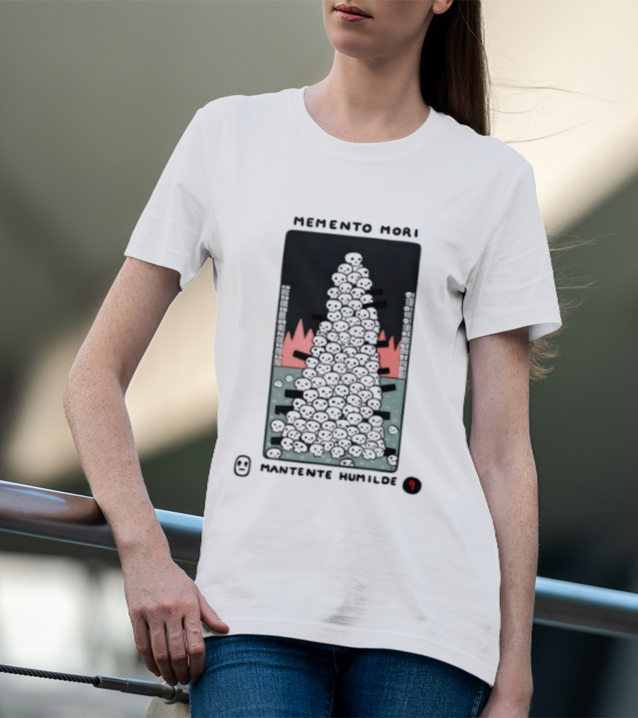 Memento Mori Mantente Humilde Stoicism Skull Pyramid Flames T-Shirt