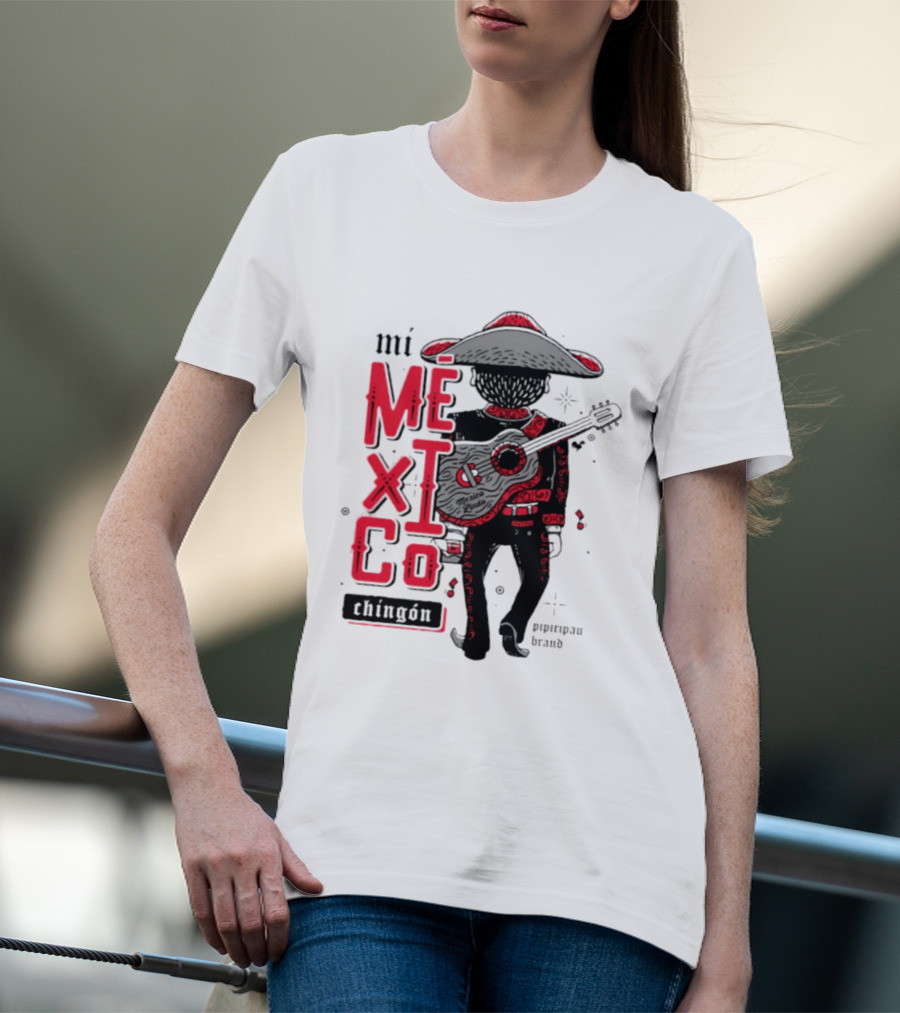 Mi Mexico Chingon Mexico Lindo Pipiripau Brand Traditional Charro Guitar T-Shirt