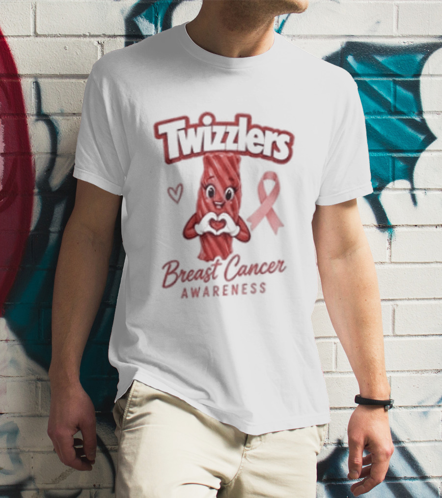 Twizzlers Red Candy Heart Pink Ribbon Breast Cancer Awareness T-Shirt