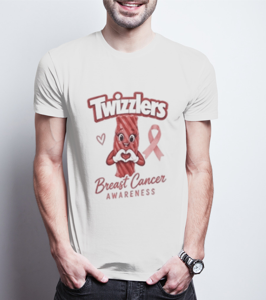 Twizzlers Red Candy Heart Pink Ribbon Breast Cancer Awareness T-Shirt