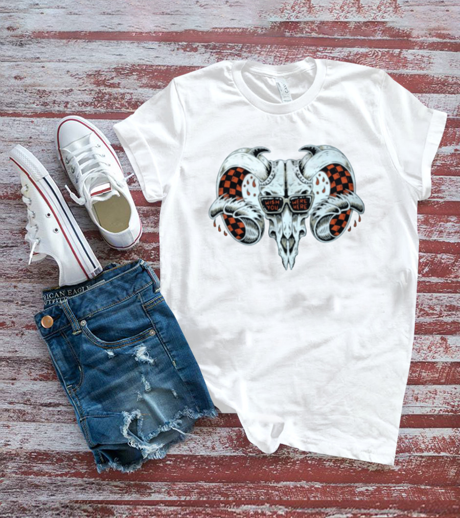 Wish You Were Here Ram Skull Pink Floyd Sunglasses Checkerboard T-Shirt