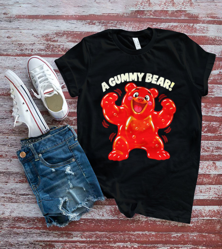 A Gummy Bear Candy Cartoon Enthusiastic Red Bear With Cheery Expression T-Shirt