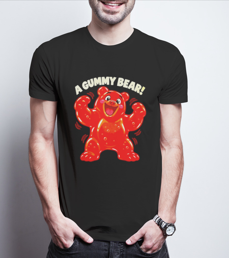 A Gummy Bear Candy Cartoon Enthusiastic Red Bear With Cheery Expression T-Shirt