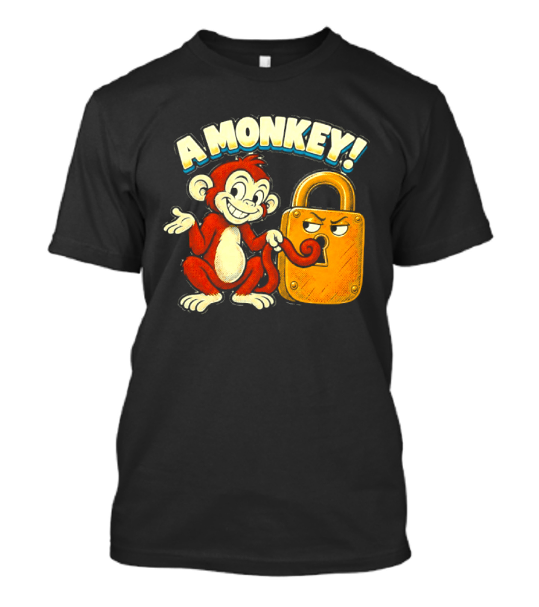 A Monkey And Padlock Playful Cartoon T-Shirt