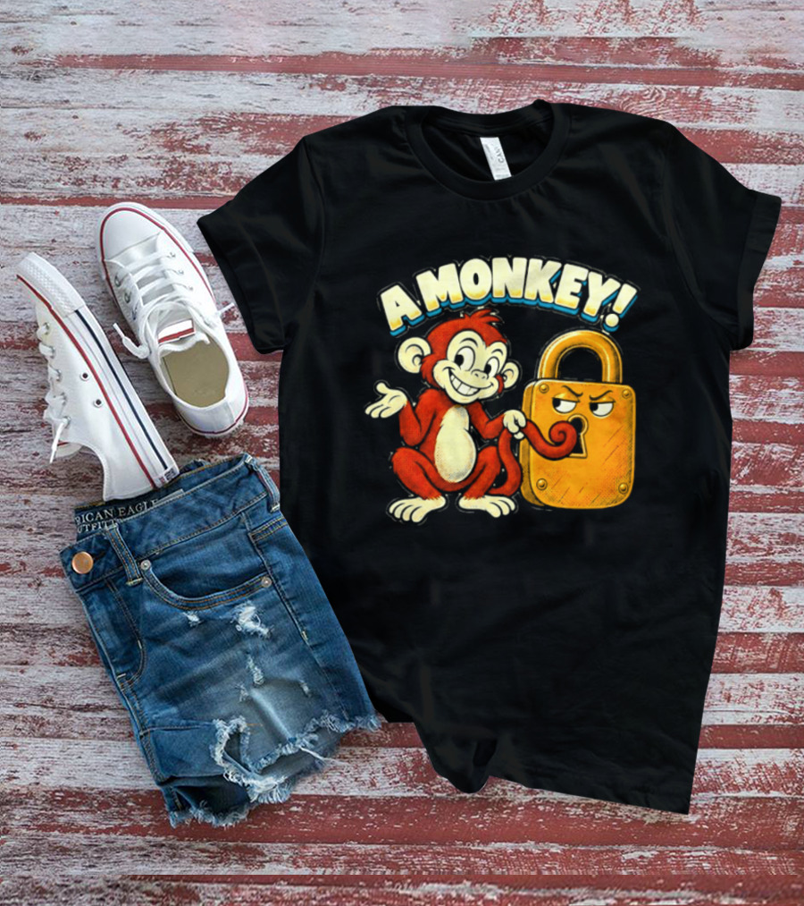 A Monkey And Padlock Playful Cartoon T-Shirt