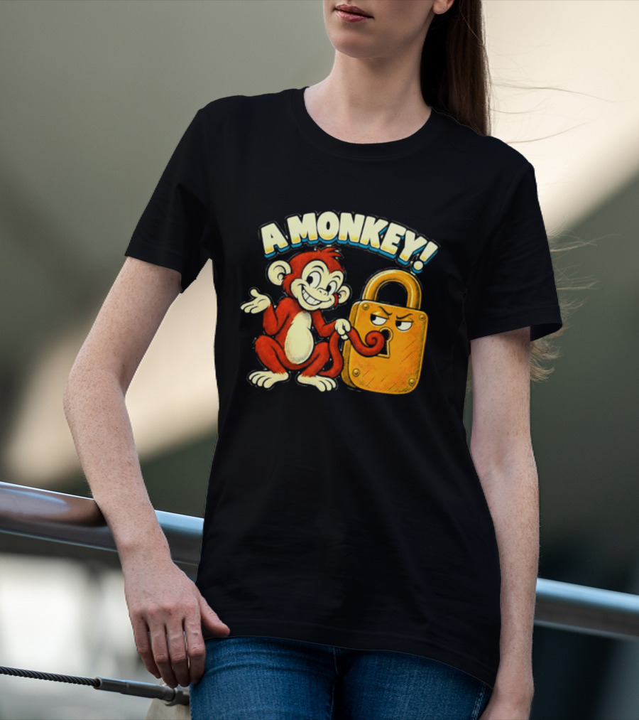 A Monkey And Padlock Playful Cartoon T-Shirt