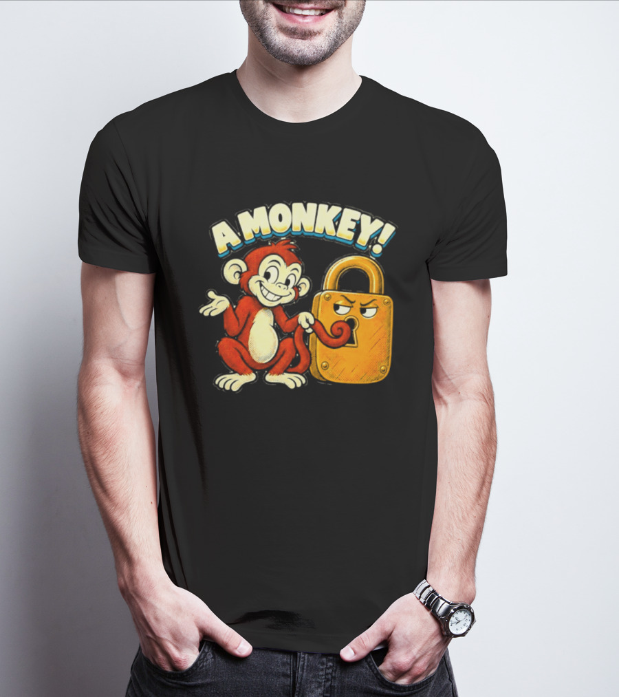 A Monkey And Padlock Playful Cartoon T-Shirt