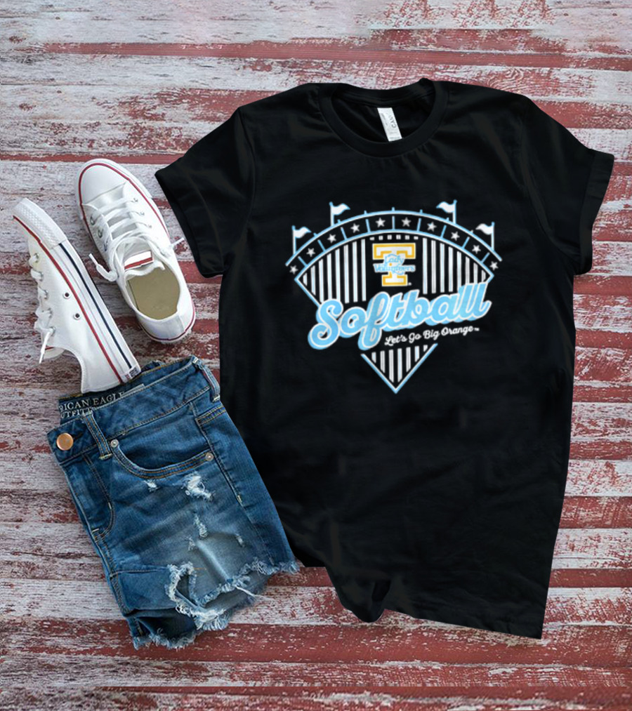 Tennessee Lady Volunteers Softball Let's Go Big Orange Stadium Flags And Stars T-Shirt