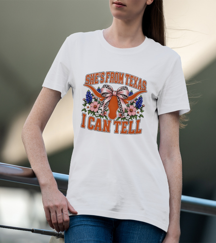 She's From Texas I Can Tell Longhorn Floral Bow T-Shirt