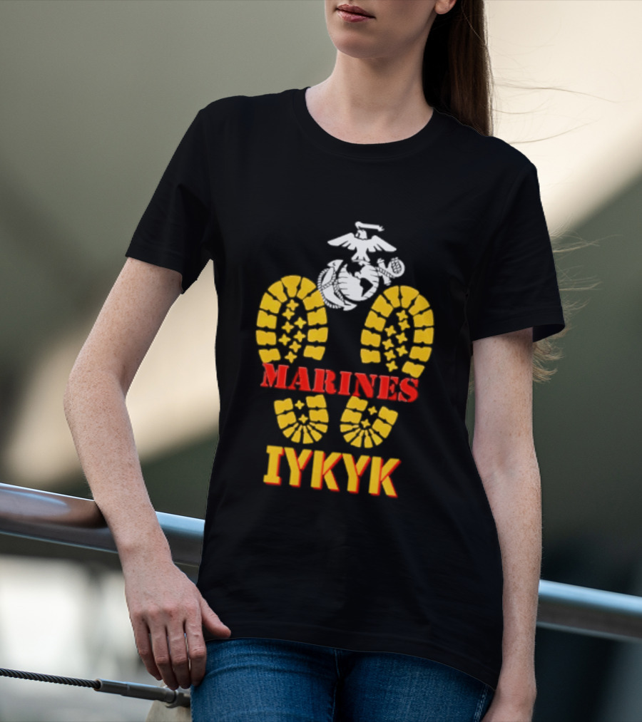 Marines IYKYK USMC Eagle Globe Anchor Boot Print T-Shirt