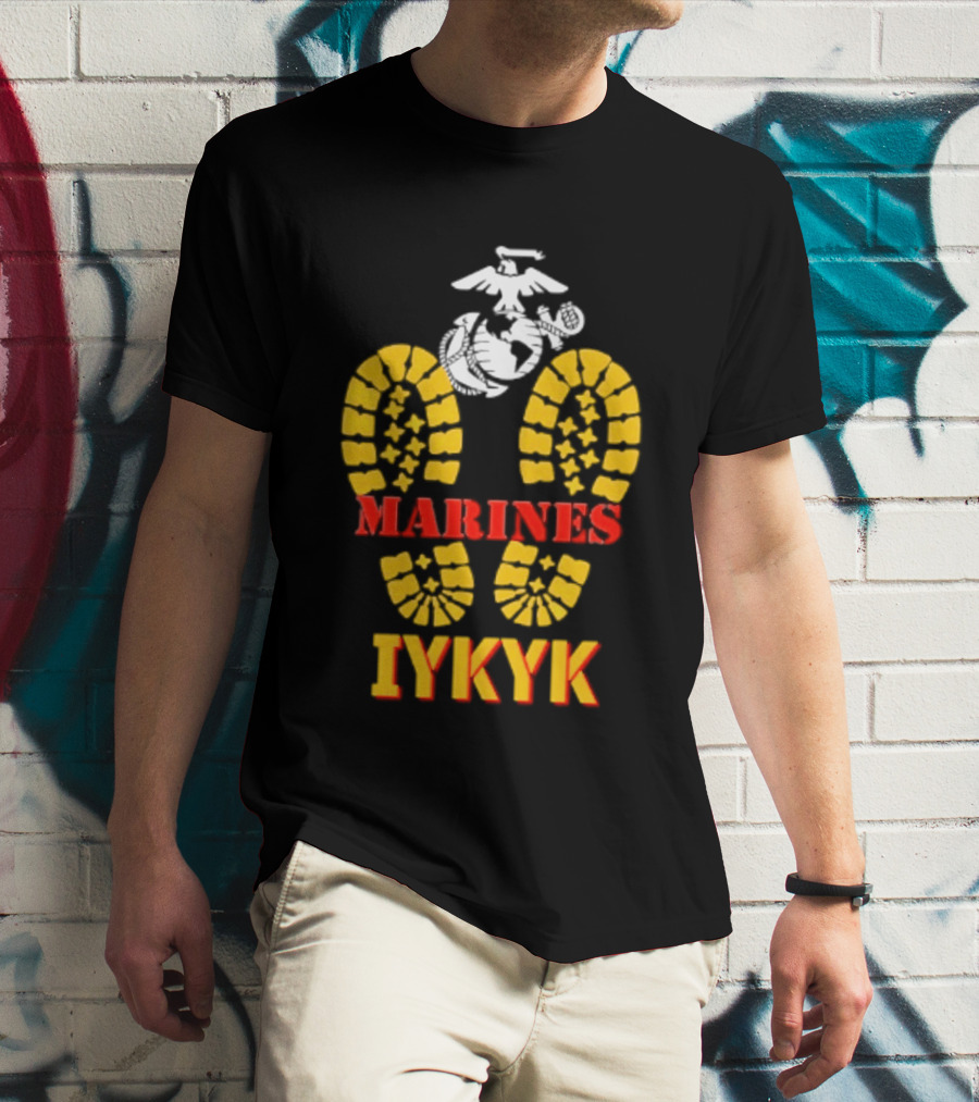 Marines IYKYK USMC Eagle Globe Anchor Boot Print T-Shirt