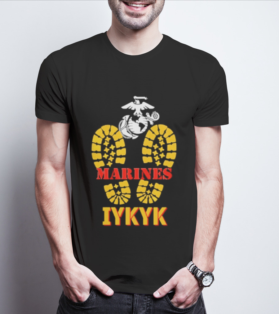Marines IYKYK USMC Eagle Globe Anchor Boot Print T-Shirt