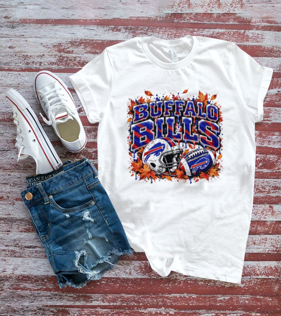 Buffalo Bills Helmet Fall Leaves Football Spirit T-Shirt