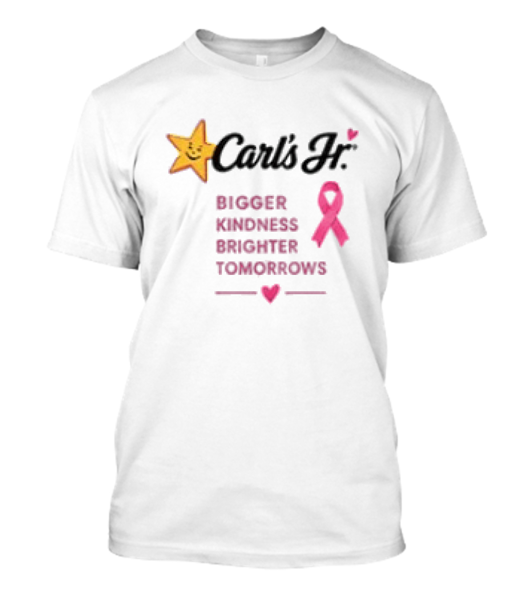 Carl's Jr Bigger Kindness Brighter Tomorrows Pink Ribbon Breast Cancer Awareness T-Shirt