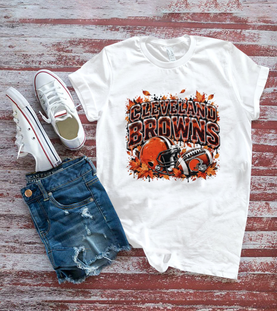 Cleveland Browns Football Helmet Autumn Leaves Halloween 2026 T-Shirt