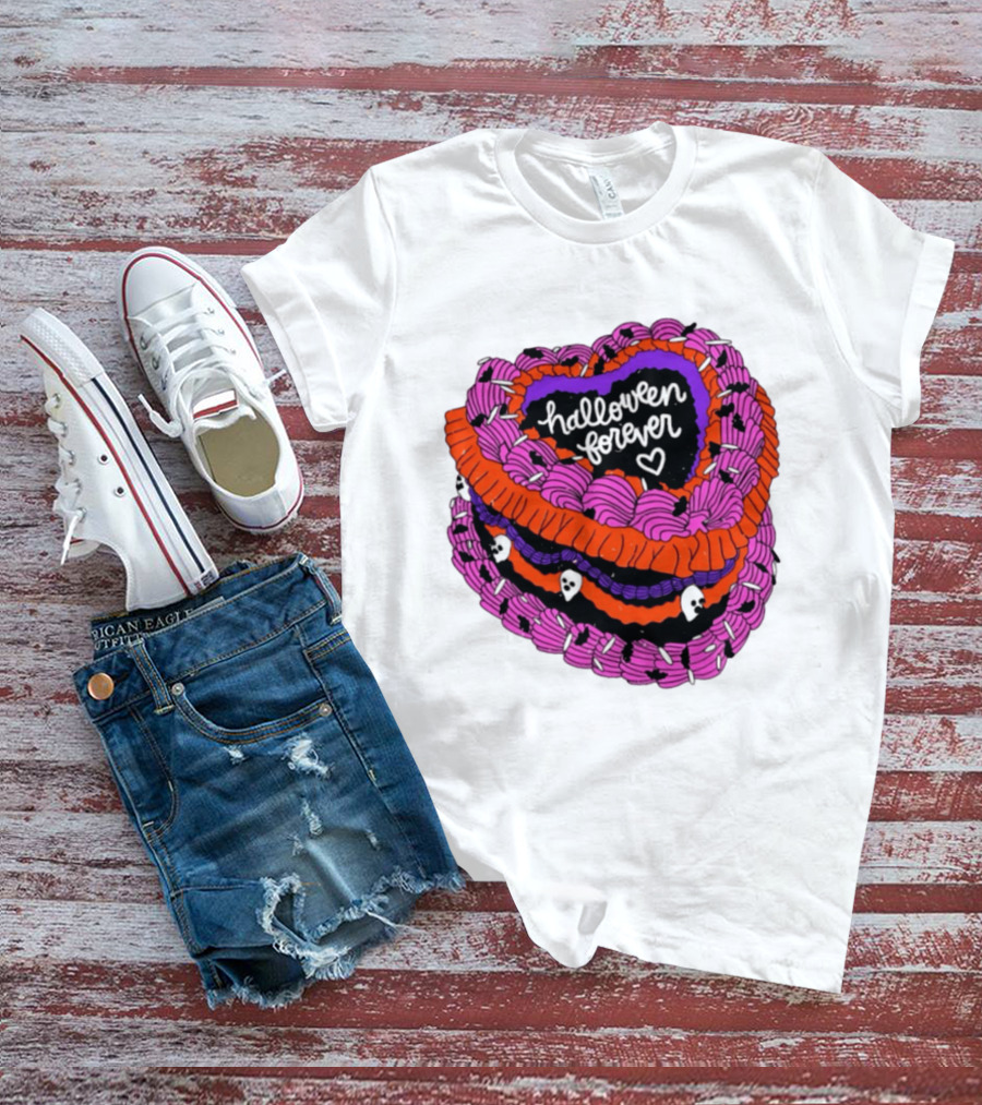 Halloween Forever Heart Cake Spooky Goth Aesthetic Skeleton Decor T-Shirt