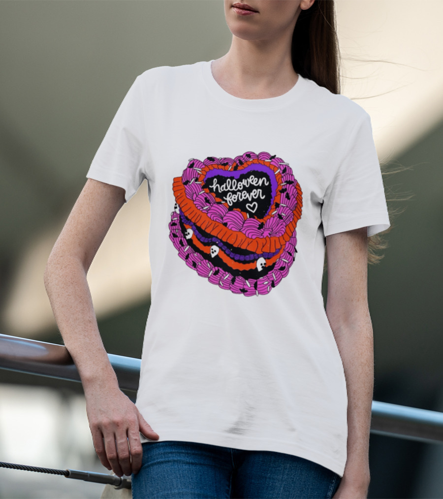 Halloween Forever Heart Cake Spooky Goth Aesthetic Skeleton Decor T-Shirt
