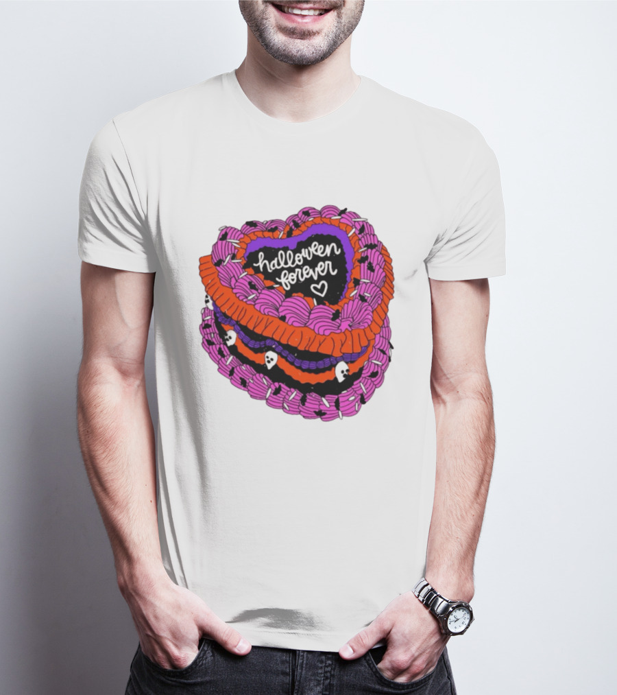 Halloween Forever Heart Cake Spooky Goth Aesthetic Skeleton Decor T-Shirt