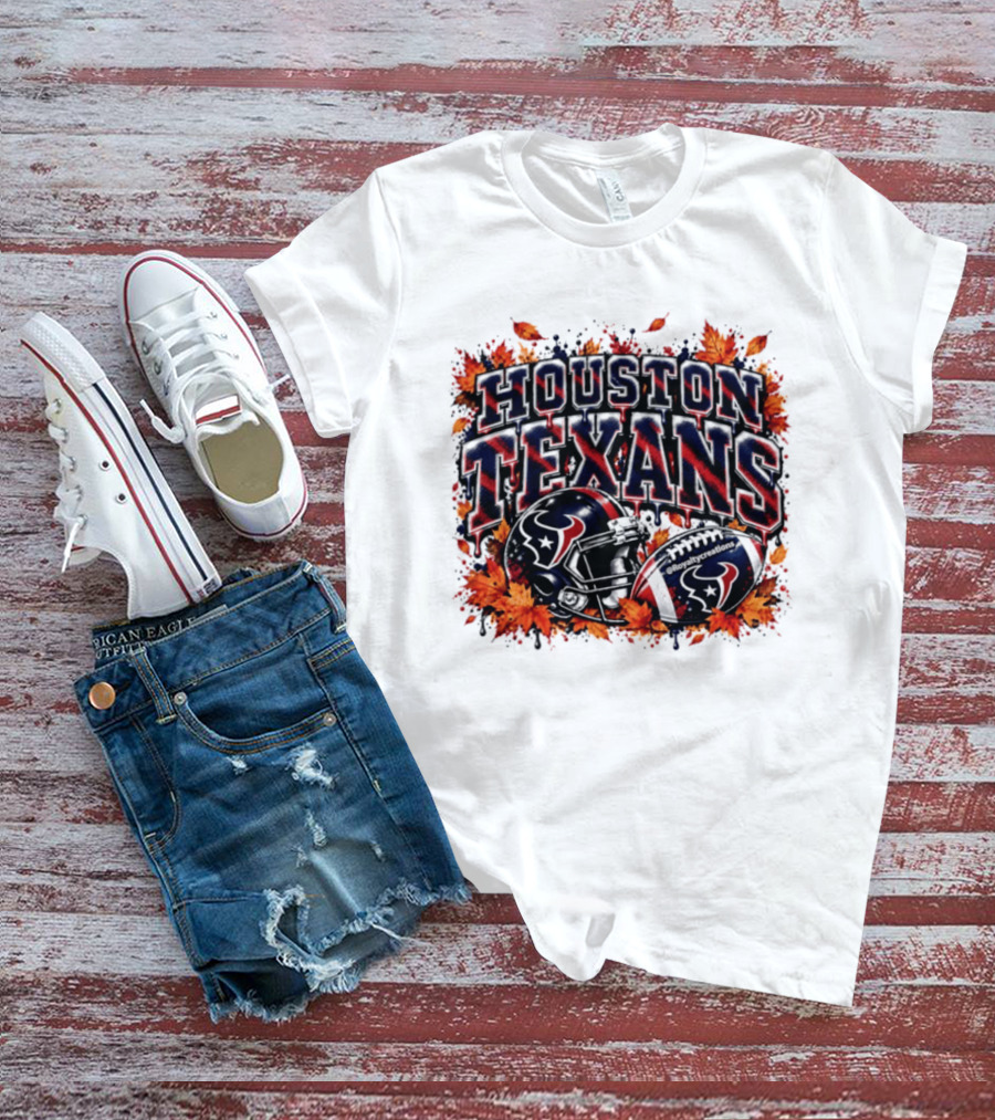 Houston Texans Football Helmet Autumn Leaves 2026 T-Shirt