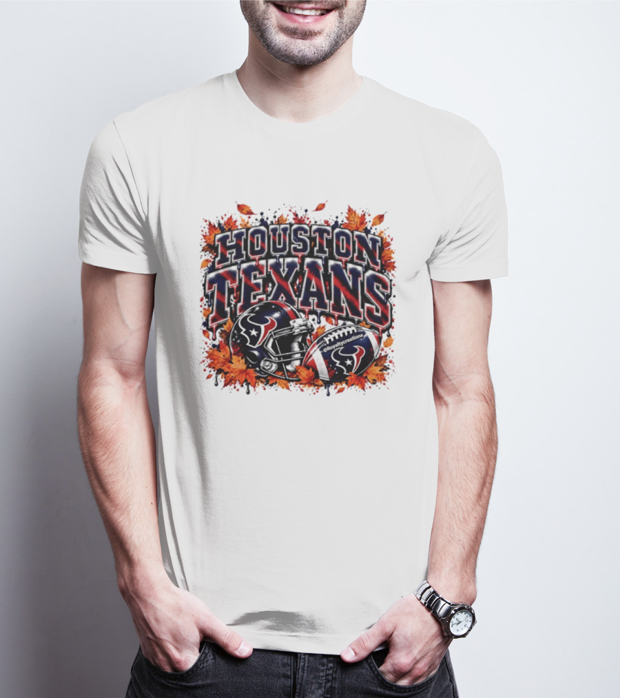 Houston Texans Football Helmet Autumn Leaves 2026 T-Shirt