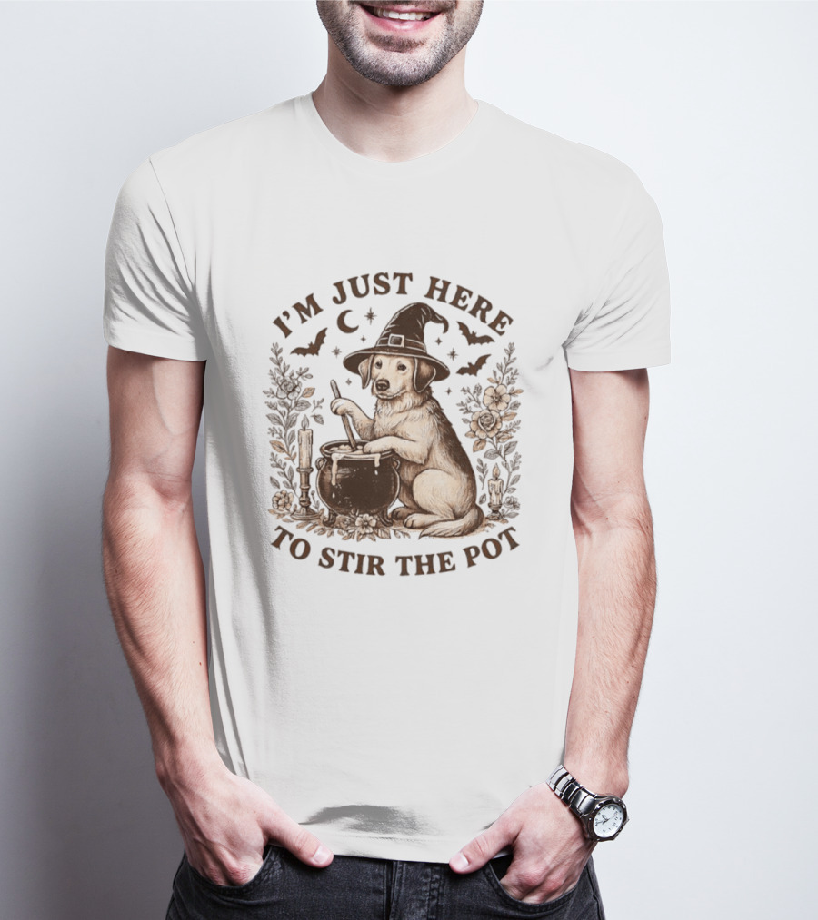 I'm Just Here To Stir The Pot Witch Dog Halloween T-Shirt