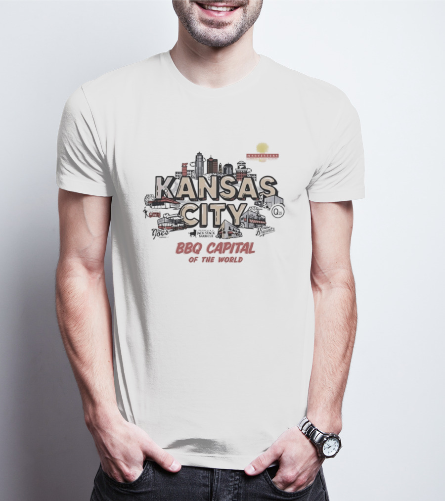 Kansas City BBQ Capital Of The World Skyline Retro Sun T-Shirt